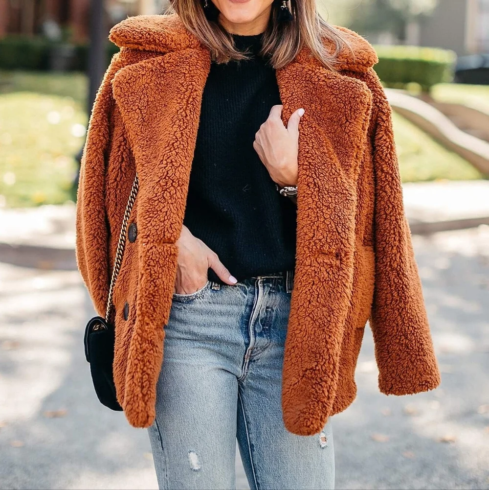 Free People Burnt Orange Oversized Teddy Coat - Picture 3 of 12